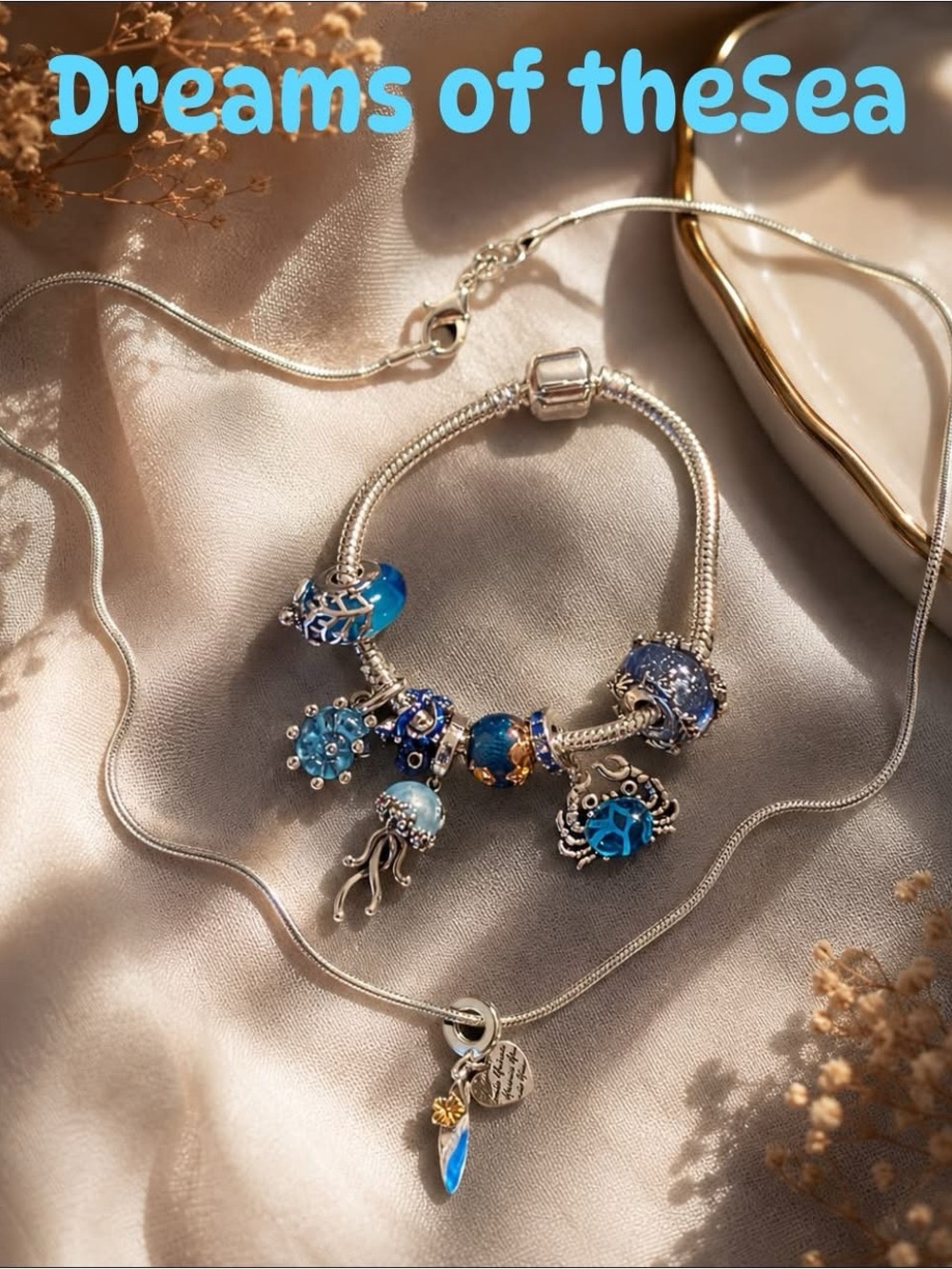 Blue Charm Bracelet with Silver Accents